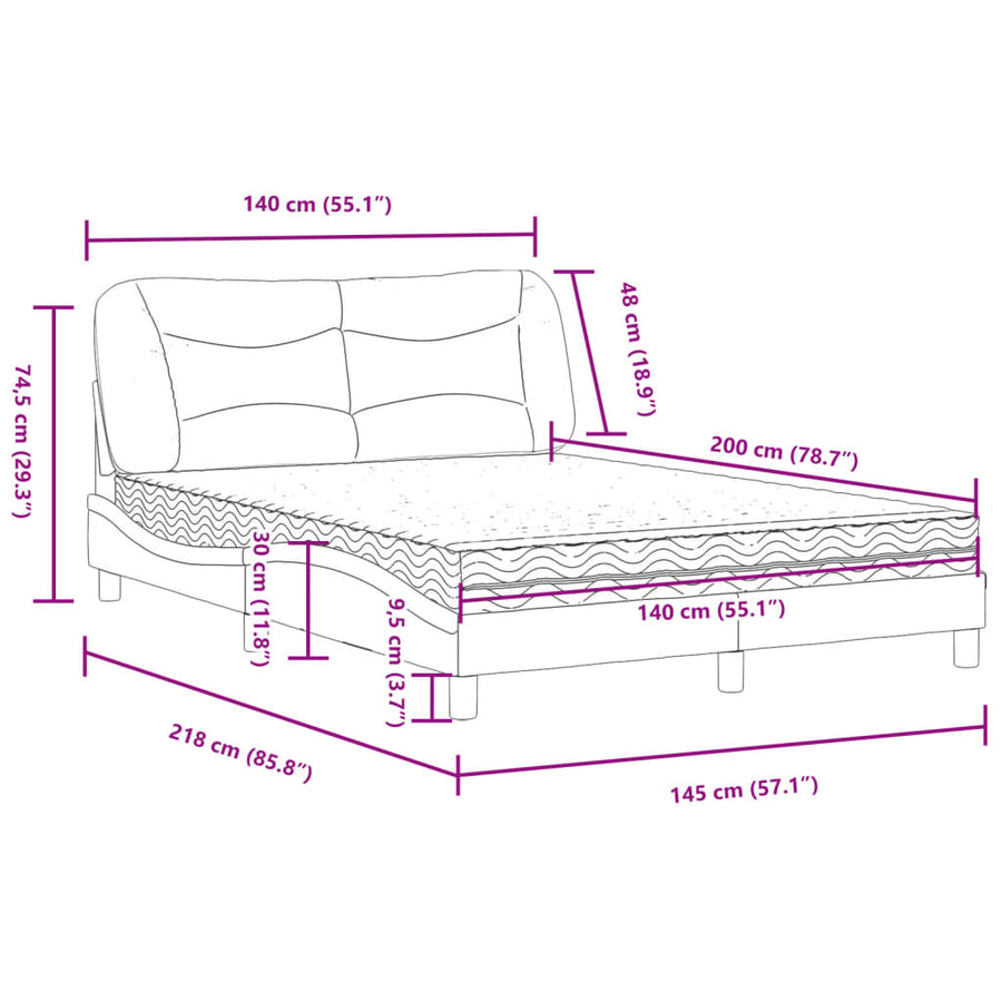 Bed met matras kunstleer grijs 140x200 cm