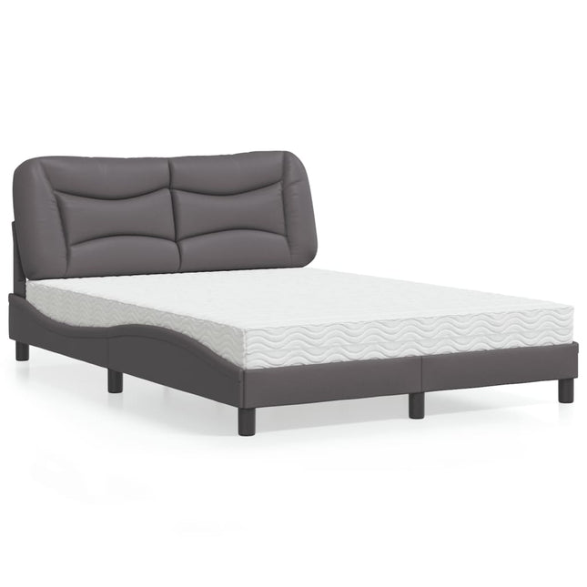 Bed met matras kunstleer grijs 140x200 cm