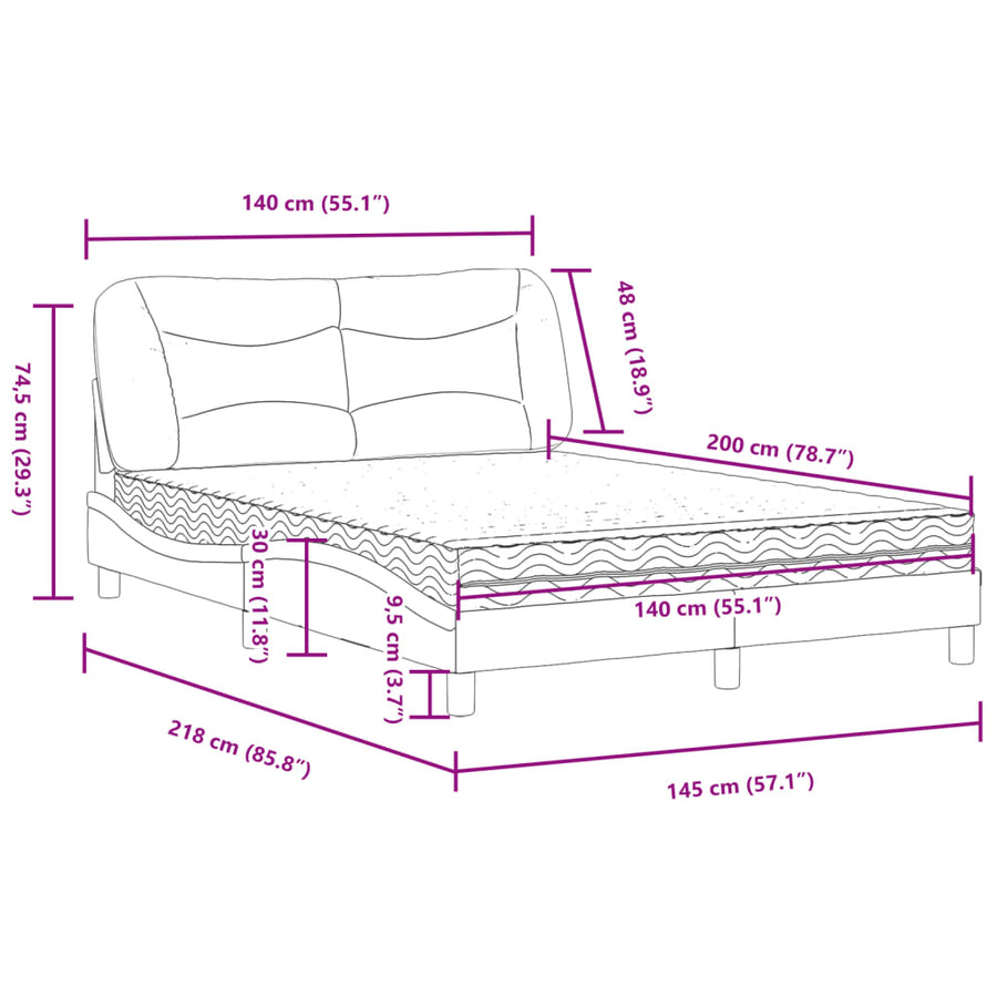 Bed met matras kunstleer wit en zwart 140x200 cm