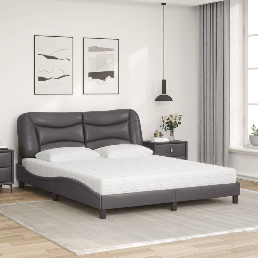 Bed met matras kunstleer grijs 160x200 cm