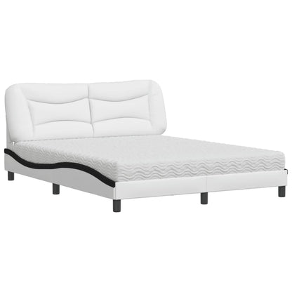 Bed Met Matras Kunstleer 160 x 200 cm Wit en zwart