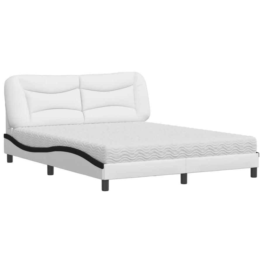 Bed Met Matras Kunstleer 160 x 200 cm Wit en zwart
