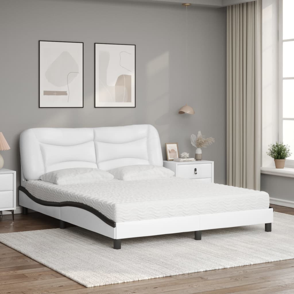 Bed Met Matras Kunstleer 160 x 200 cm Wit en zwart