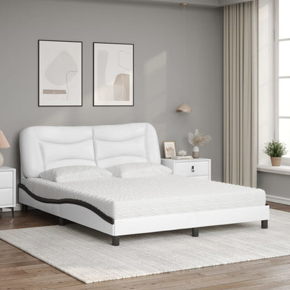 Bed Met Matras Kunstleer 160 x 200 cm Wit en zwart