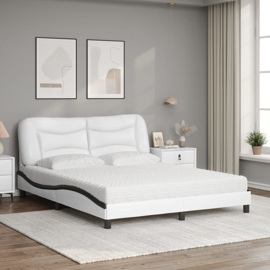 Bed Met Matras Kunstleer 160 x 200 cm Wit en zwart