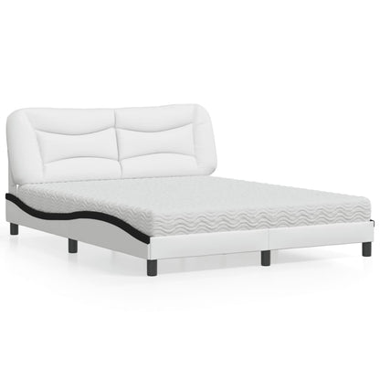 Bed Met Matras Kunstleer 160 x 200 cm Wit en zwart