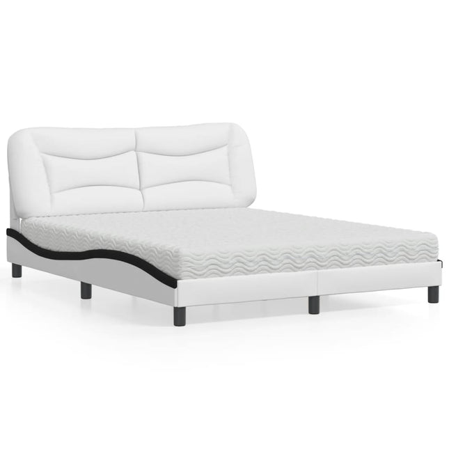 Bed met matras kunstleer wit en zwart 160x200 cm