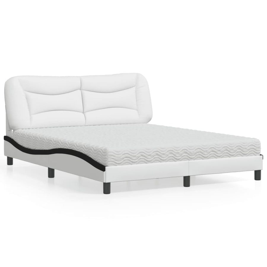 Bed Met Matras Kunstleer 160 x 200 cm Wit en zwart