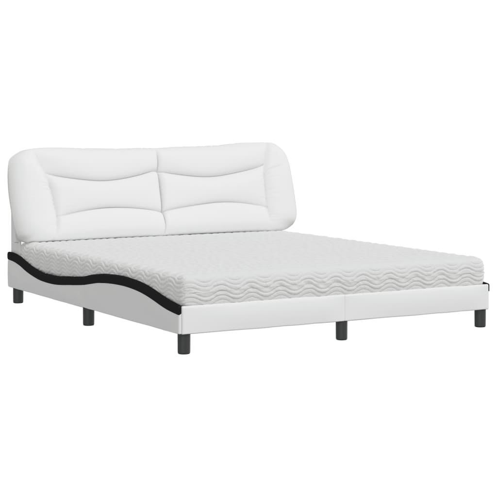 Bed met matras kunstleer wit en zwart 180x200 cm