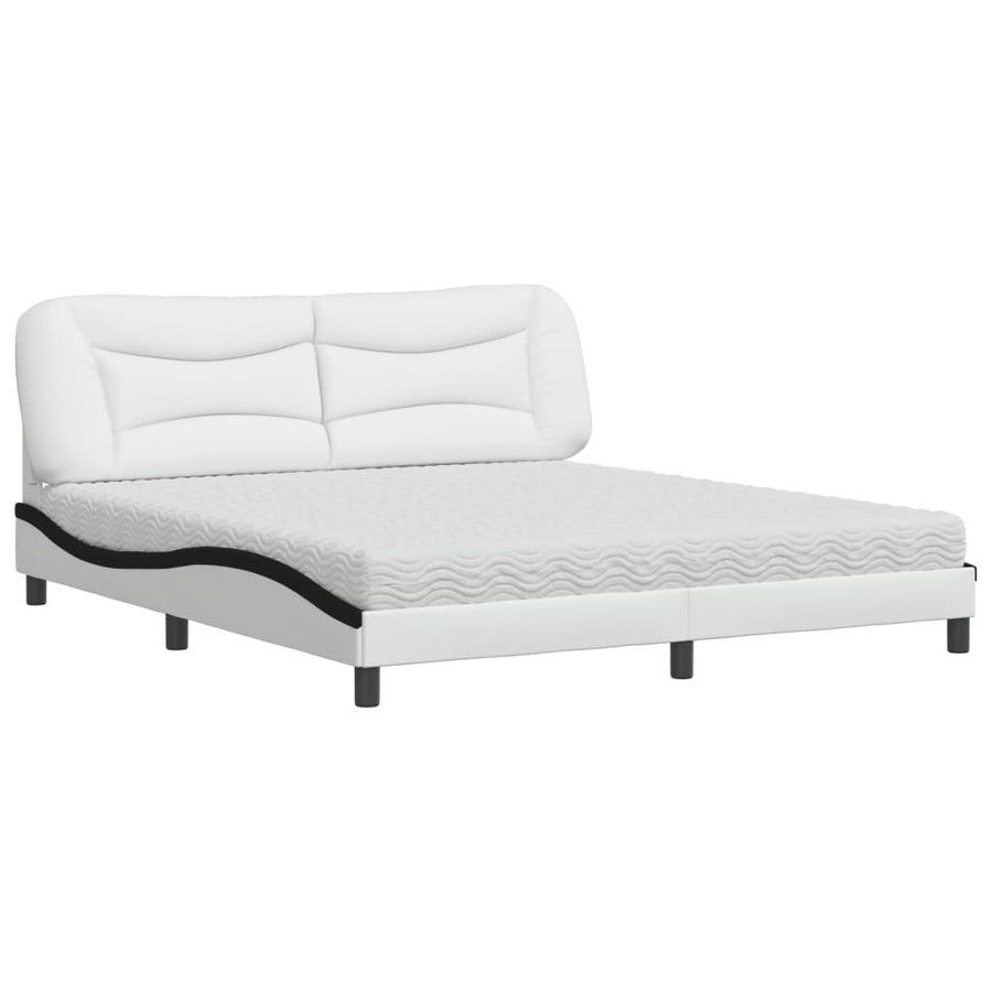 Bed met matras kunstleer wit en zwart 180x200 cm