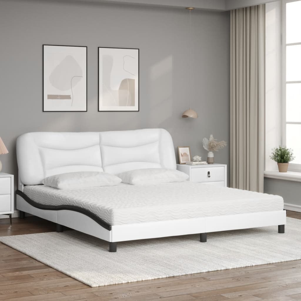 Bed met matras kunstleer wit en zwart 180x200 cm