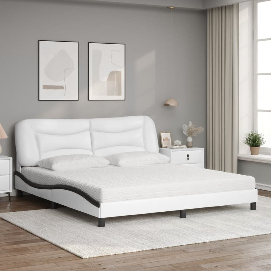 Bed met matras kunstleer wit en zwart 180x200 cm