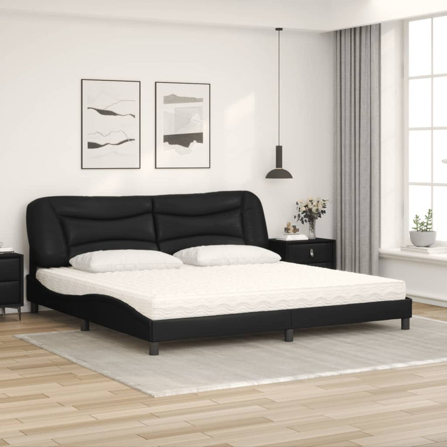 Bed Met Matras Kunstleer 200 x 200 cm Zwart