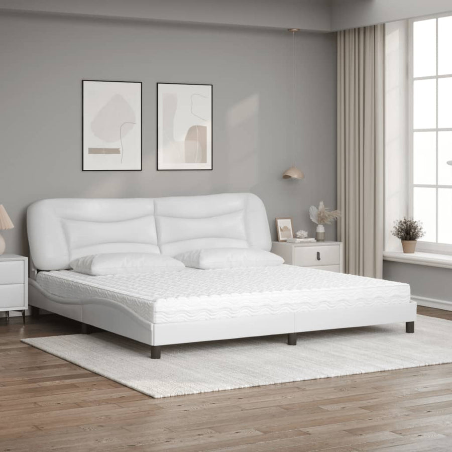 Bed met matras kunstleer wit 200x200 cm