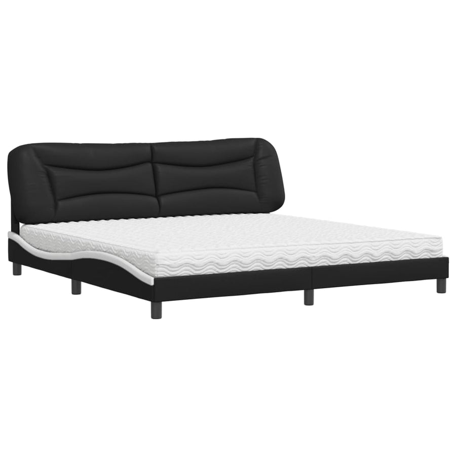 Bed Met Matras Kunstleer 200 x 200 cm Zwart en wit