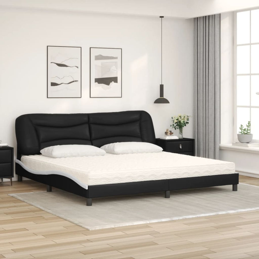 Bed Met Matras Kunstleer 200 x 200 cm Zwart en wit