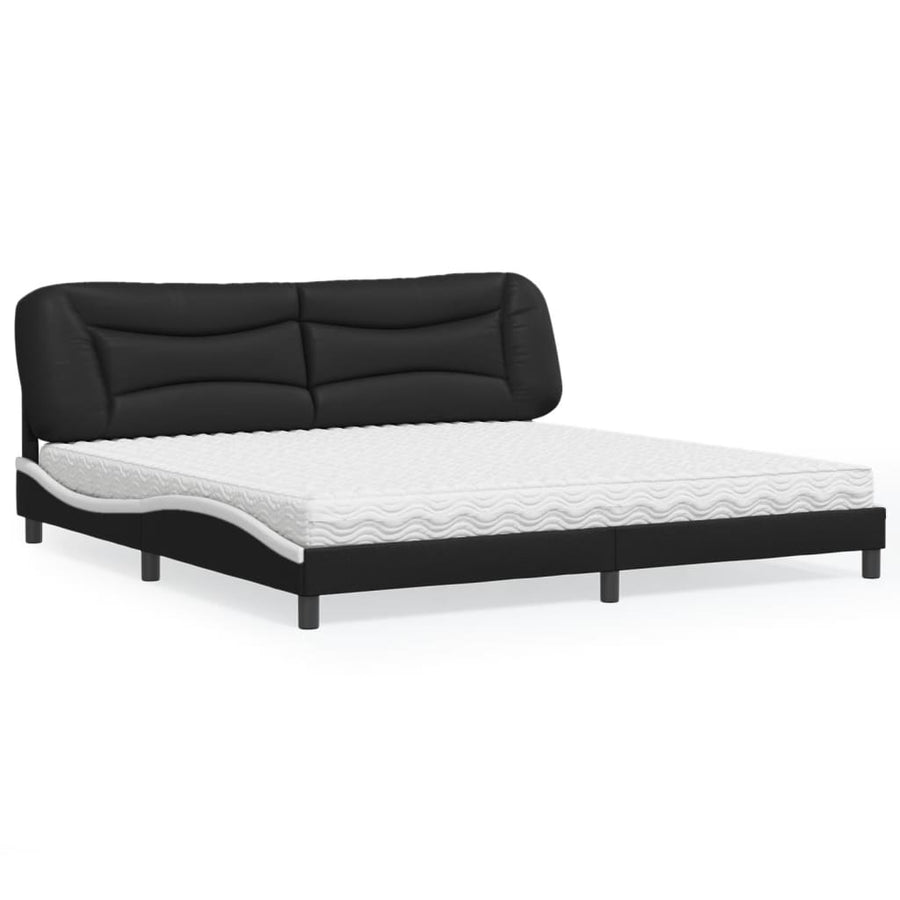 Bed Met Matras Kunstleer 200 x 200 cm Zwart en wit