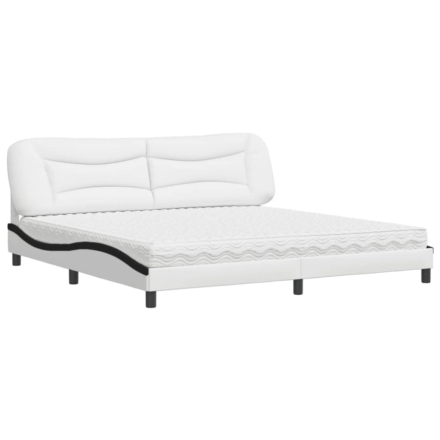 Bed met matras kunstleer wit en zwart 200x200 cm