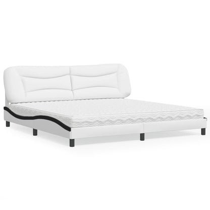 Bed met matras kunstleer wit en zwart 200x200 cm