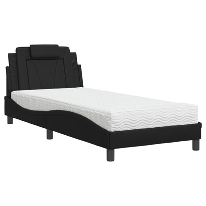 Bed Met Matras Kunstleer Zwart 80X200 Cm