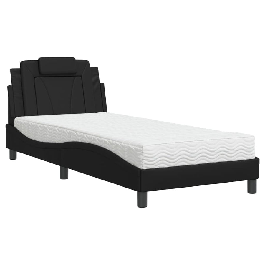 Bed Met Matras Kunstleer Zwart 80X200 Cm