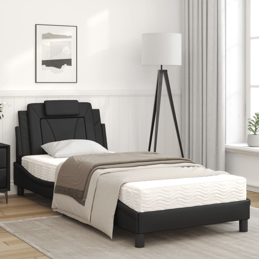 Bed Met Matras Kunstleer Zwart 80X200 Cm