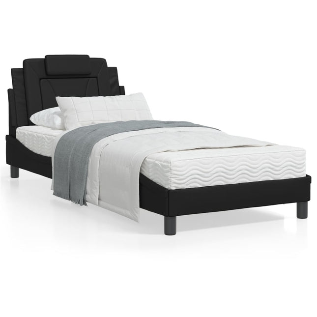 Bed Met Matras Kunstleer Zwart 80X200 Cm