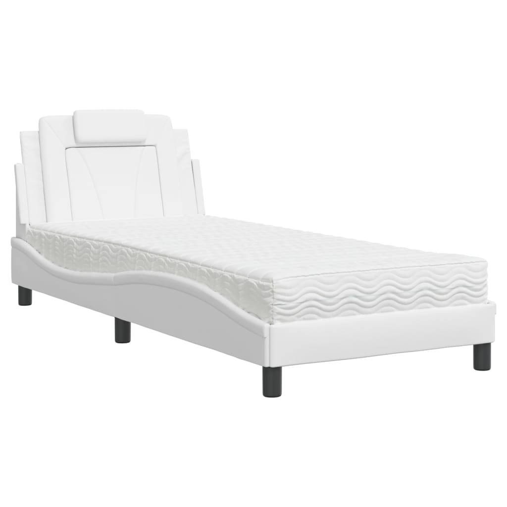 Bed Met Matras Kunstleer Wit 80X200 Cm