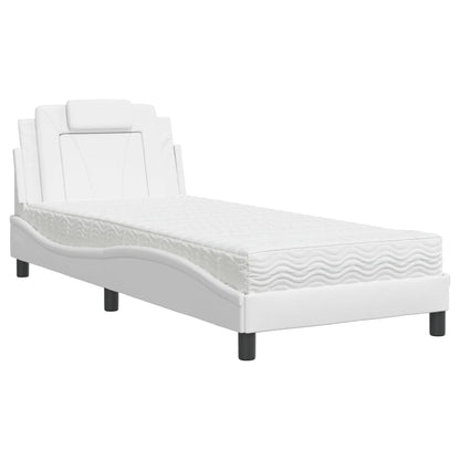 Bed Met Matras Kunstleer Wit 80X200 Cm