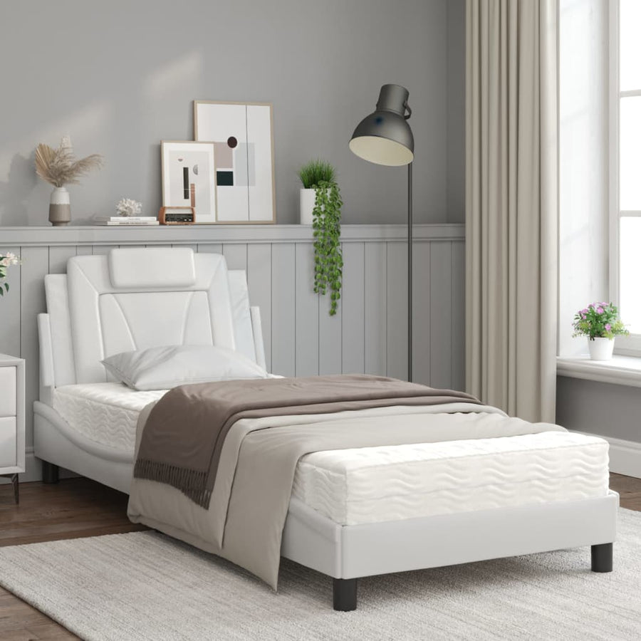 Bed Met Matras Kunstleer Wit 80X200 Cm