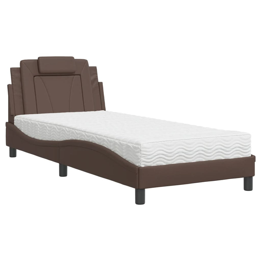 Bed Met Matras Kunstleer Bruin 80X200 Cm