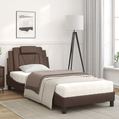Bed Met Matras Kunstleer Bruin 80X200 Cm