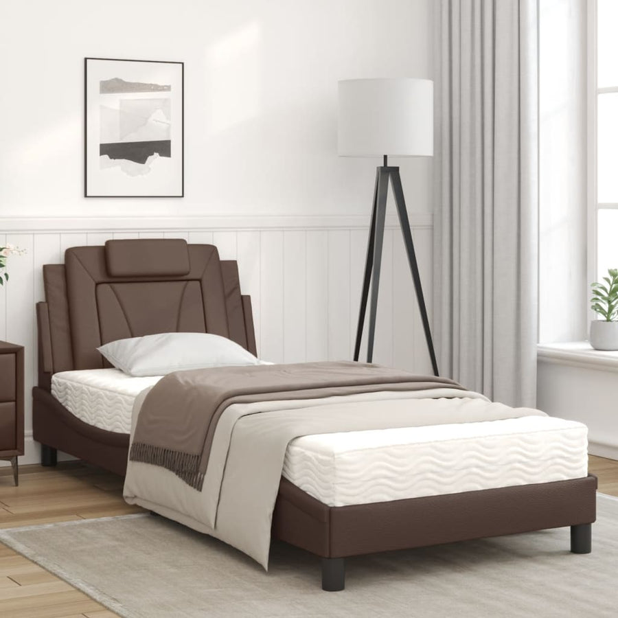 Bed Met Matras Kunstleer Bruin 80X200 Cm