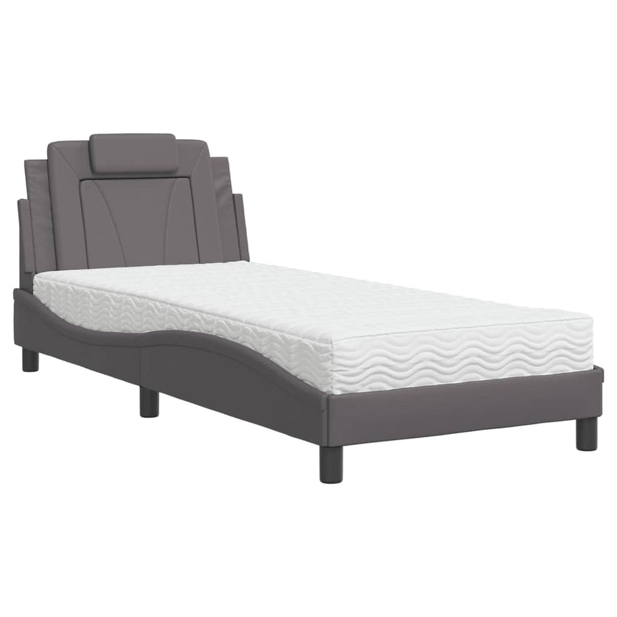Bed Met Matras Kunstleer Grijs 80X200 Cm