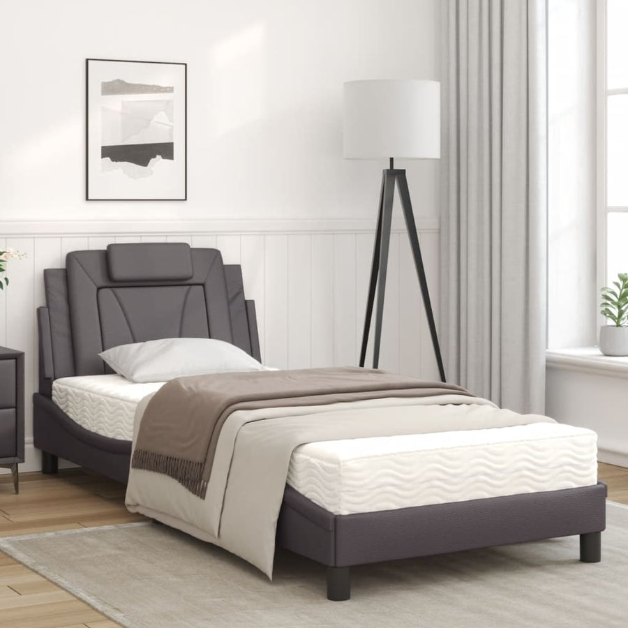 Bed Met Matras Kunstleer Grijs 80X200 Cm