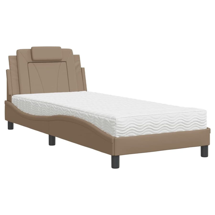 Bed Met Matras Kunstleer Cappuccinokleurig 80X200 Cm