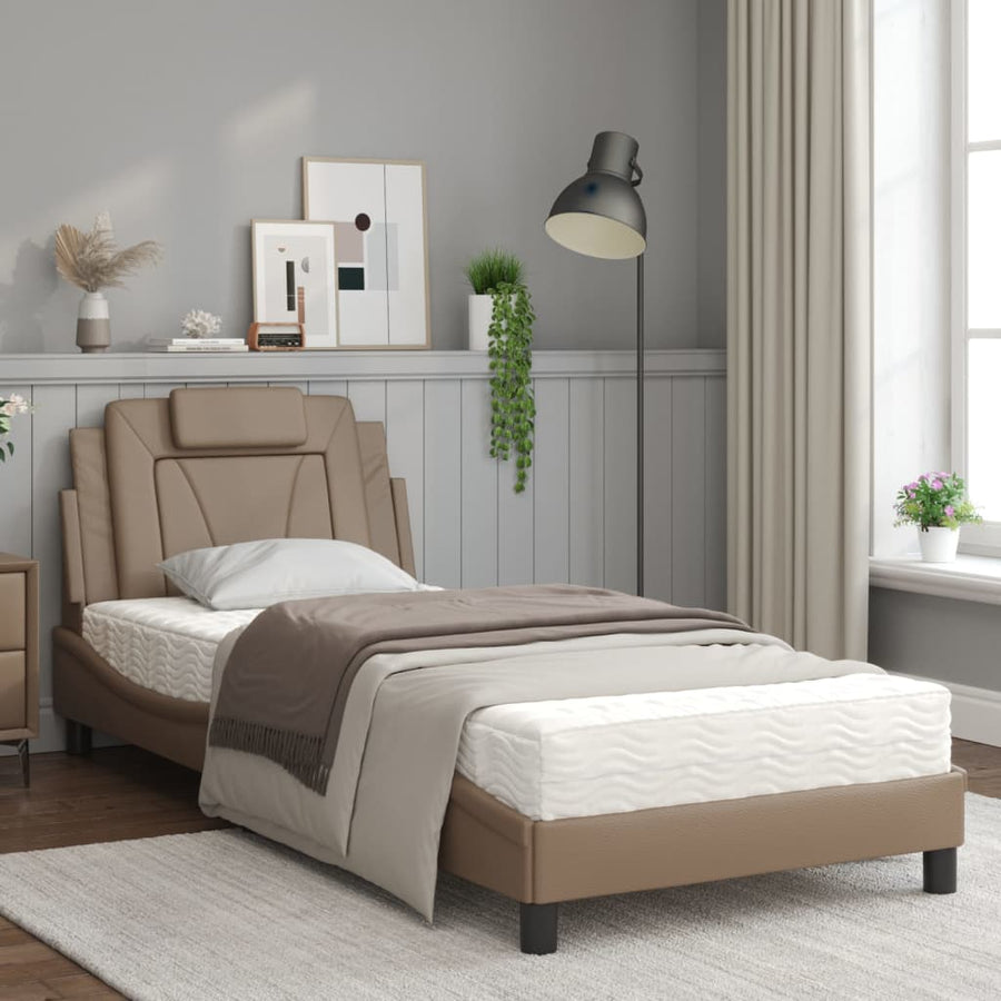 Bed Met Matras Kunstleer Cappuccinokleurig 80X200 Cm