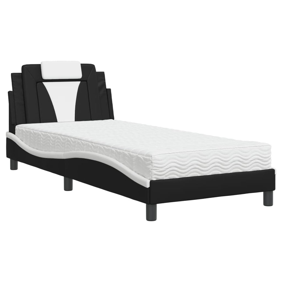 Bed Met Matras Kunstleer Zwart En Wit 80X200 Cm