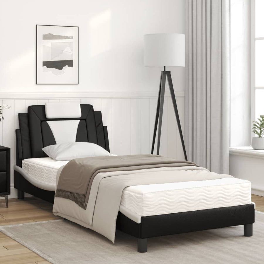 Bed Met Matras Kunstleer Zwart En Wit 80X200 Cm