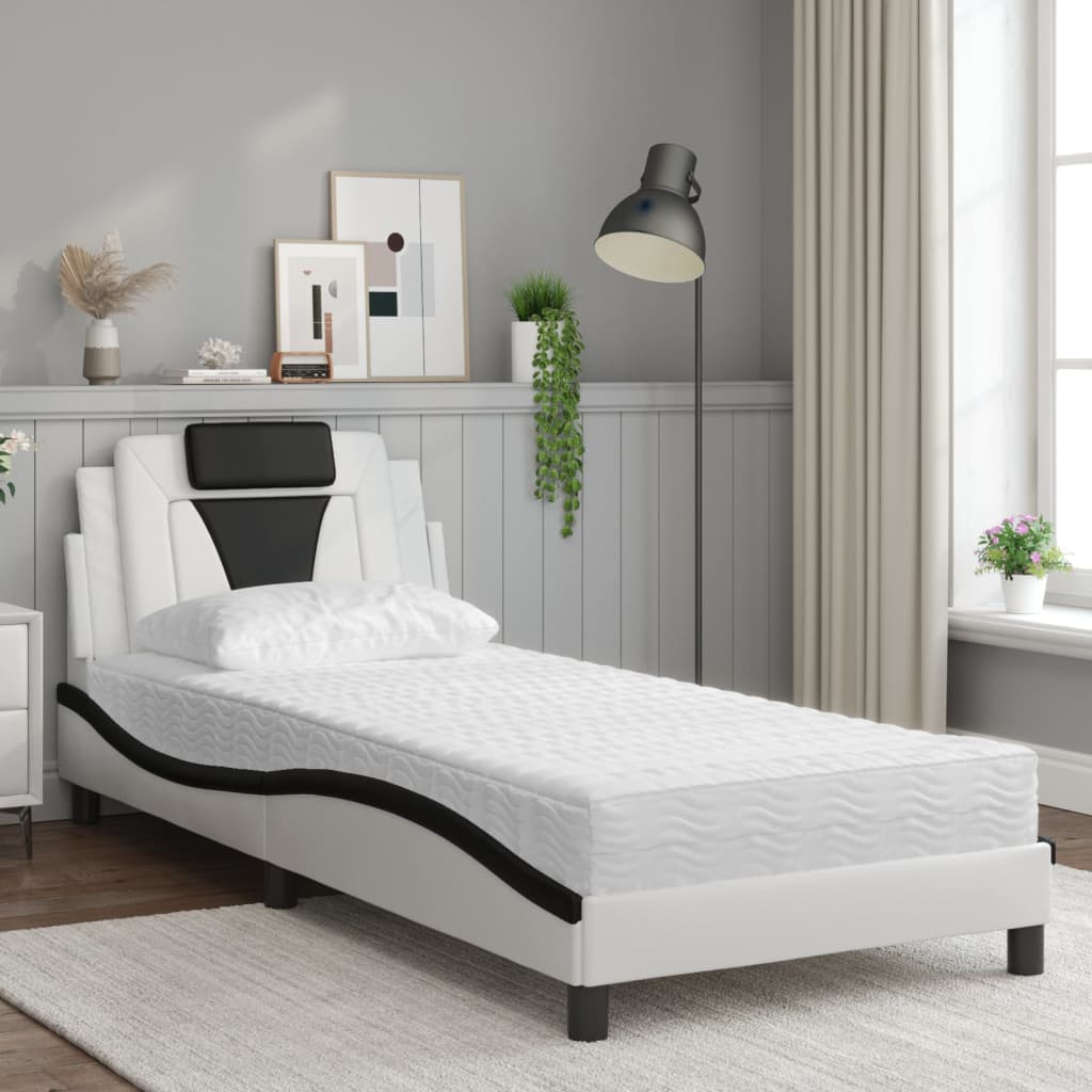 Bed Met Matras Kunstleer En 80 x 200 cm Wit en zwart