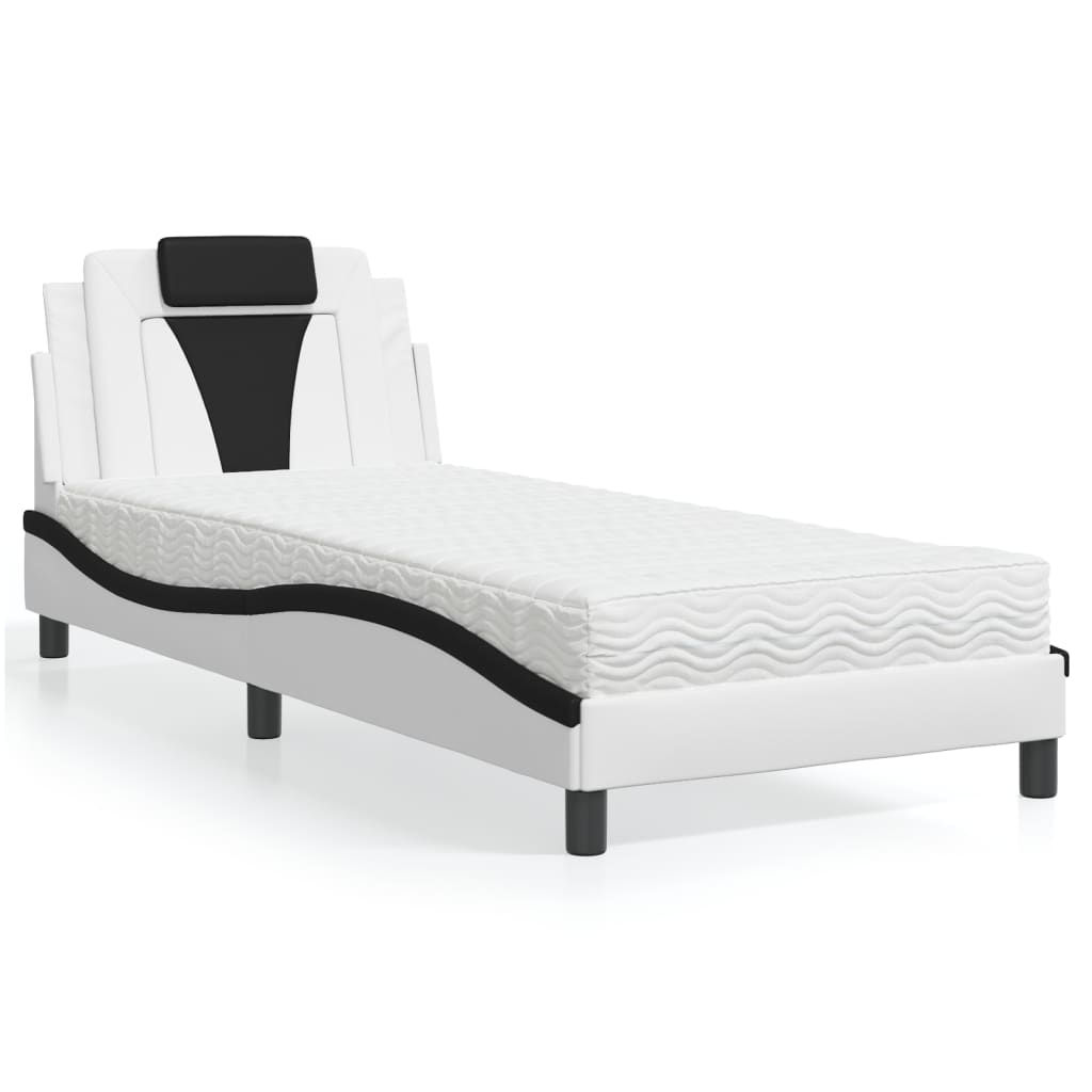 Bed Met Matras Kunstleer En 80 x 200 cm Wit en zwart