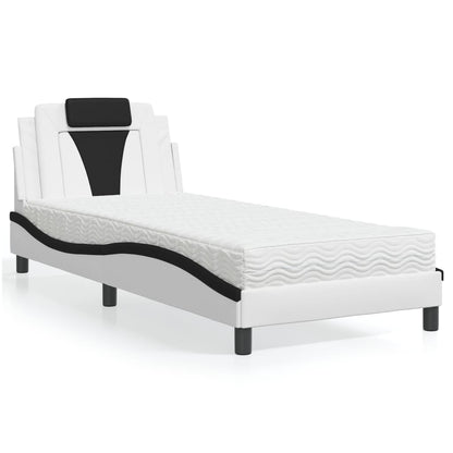 Bed Met Matras Kunstleer En 80 x 200 cm Wit en zwart