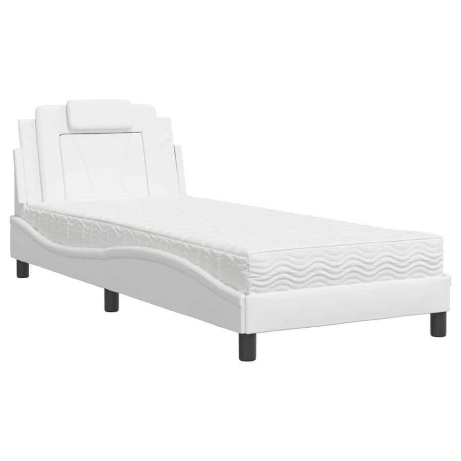 Bed met matras kunstleer wit 90x190 cm