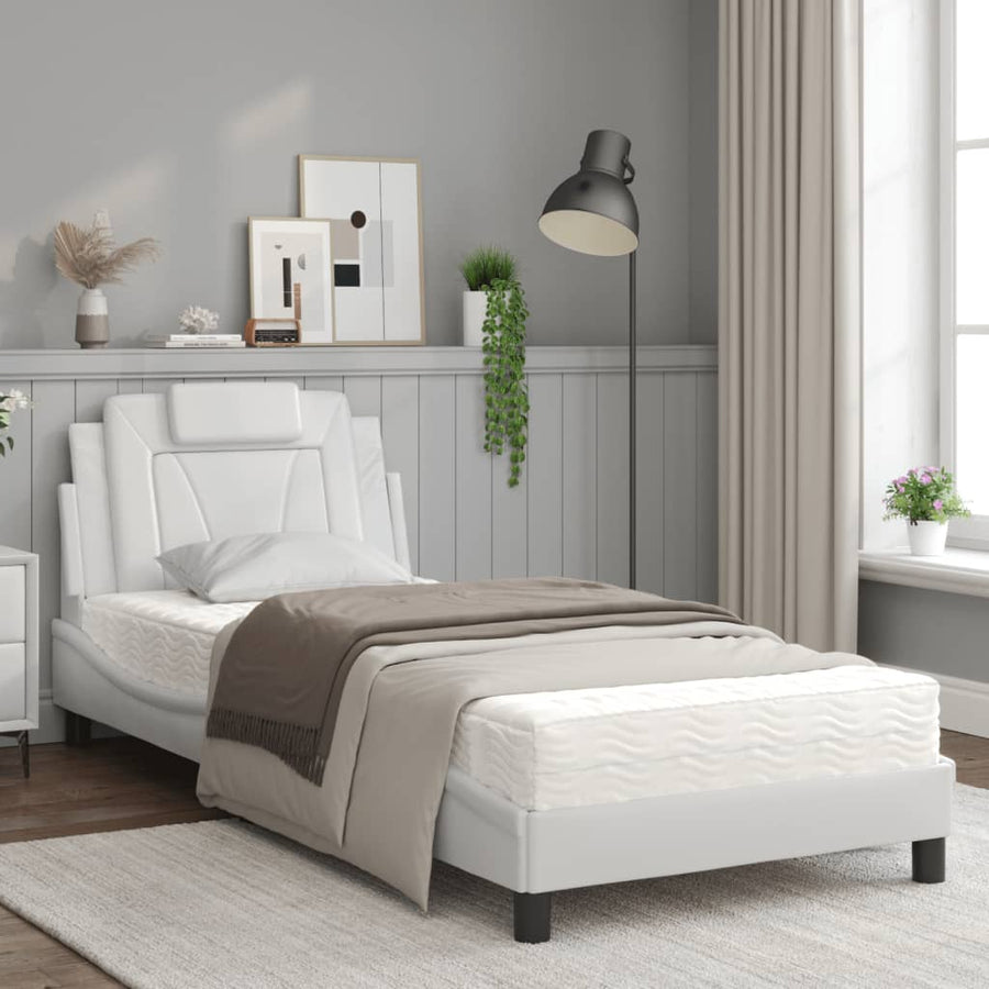 Bed met matras kunstleer wit 90x190 cm