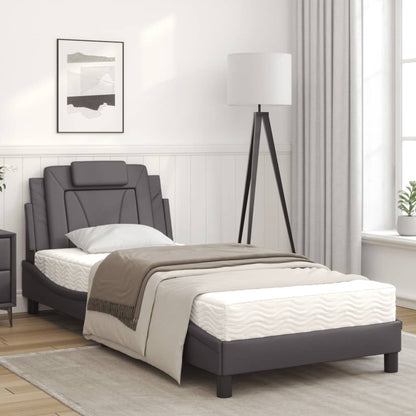 Bed met matras kunstleer grijs 90x190 cm