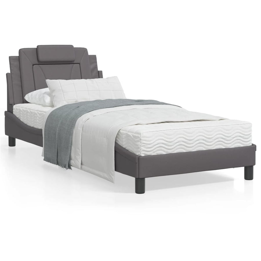 Bed met matras kunstleer grijs 90x190 cm
