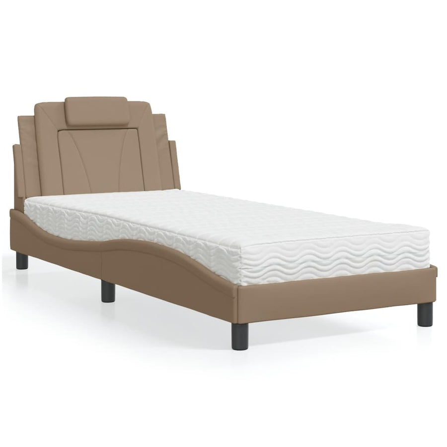 Bed "Viana" met matras kunstleer cappuccinokleurig 90x190 cm