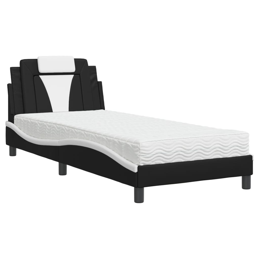 Bed met matras kunstleer zwart en wit 90x190 cm
