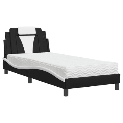 Bed met matras kunstleer zwart en wit 90x190 cm