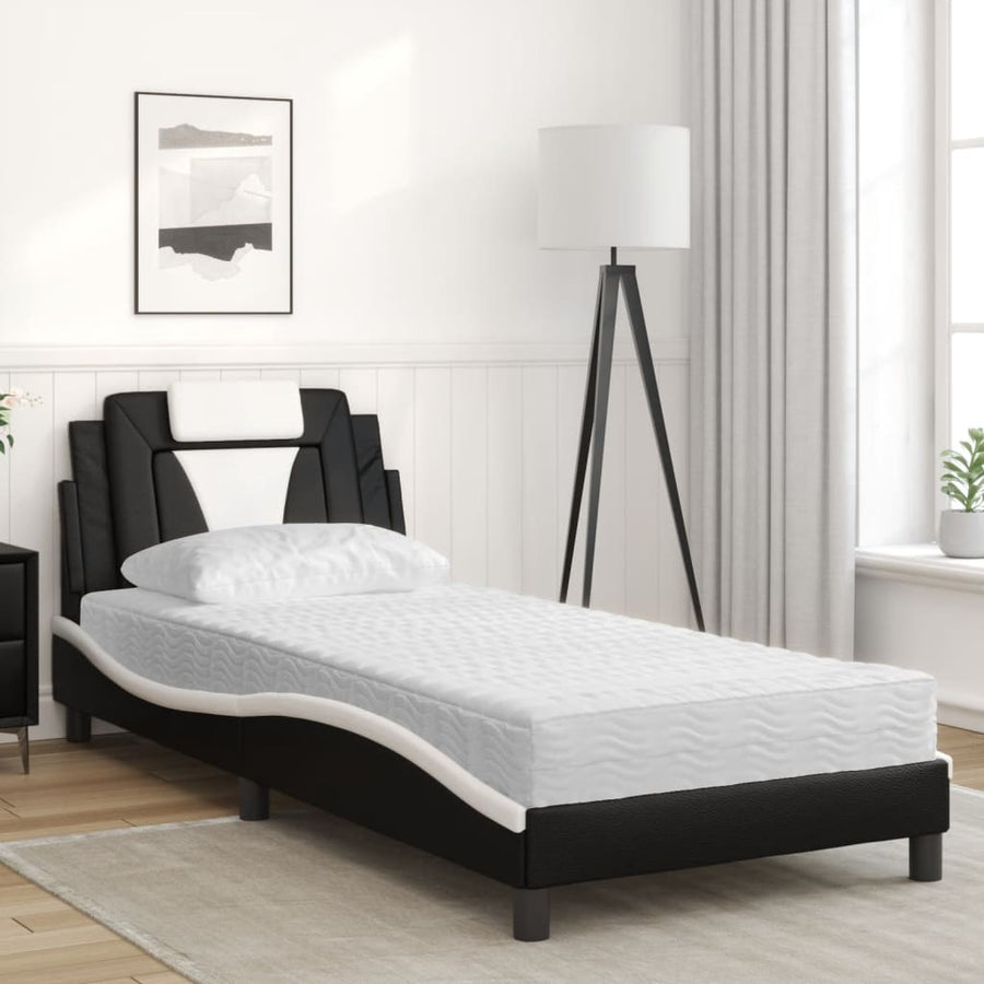 Bed "Viana" met matras kunstleer zwart en wit 90x190 cm